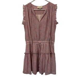 Pinch Drawstring Waist Printed Mini Dress Medium Summer Beach Peasant Feminine